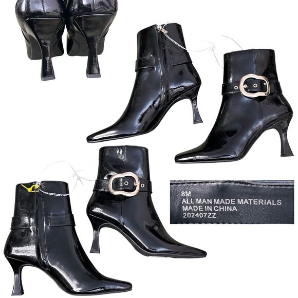 Gianni Bini Shoes - NWOB Gb Gianni Bini Sz 8M Face-Card Patent Oversized Buckle Heeled Bootie Black